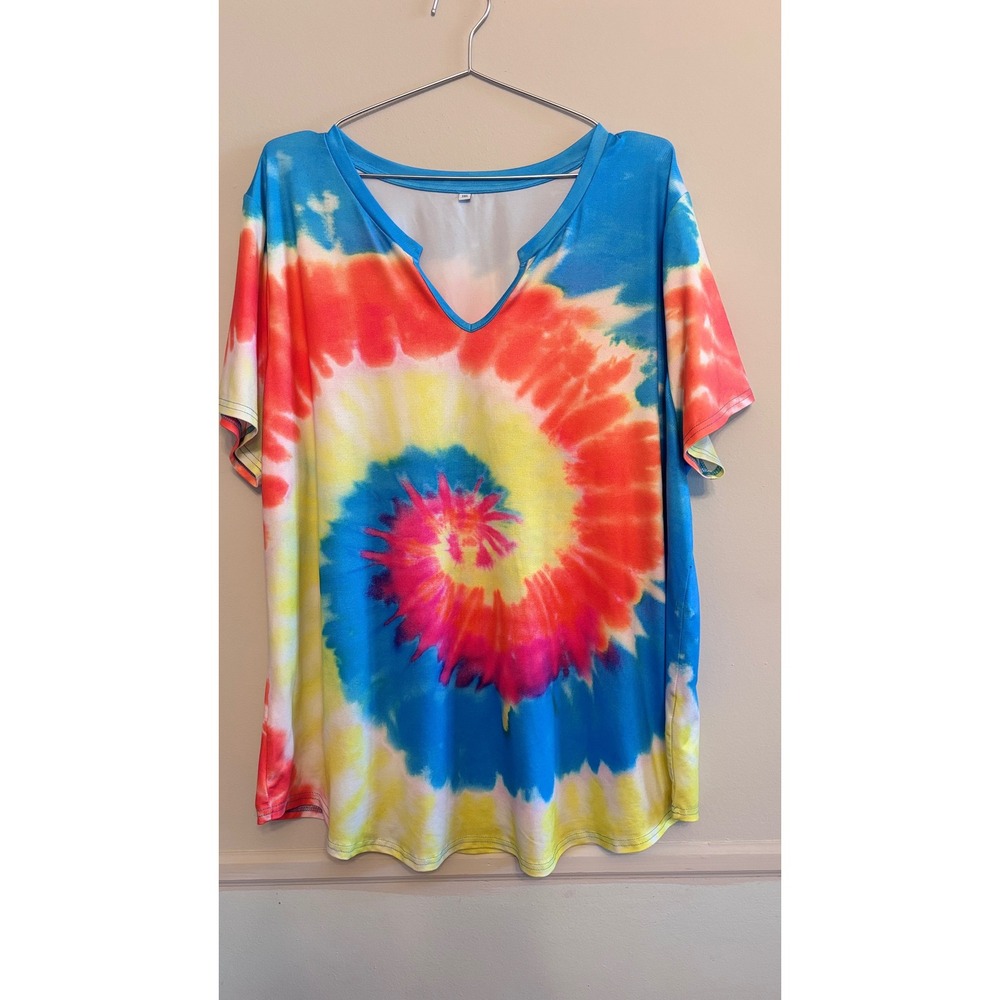 Plus Size 3X Rainbow Tie Dye Tunic Top Boho Festival Oversized Tee
